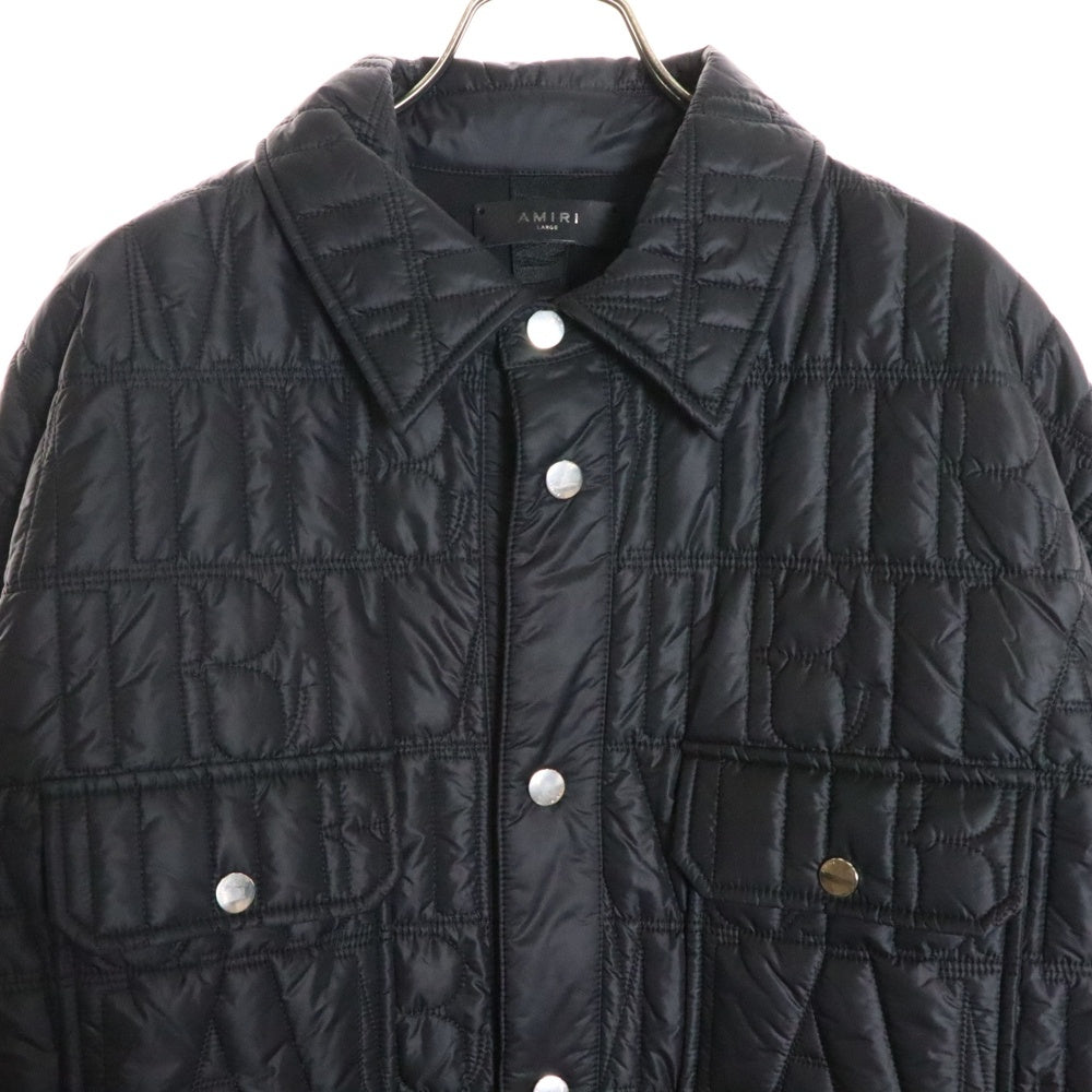 AMIRI(アミリ) BONES VARSITY JACKET ウール ロゴ刺繍 レザー切り替え ブルゾン バーシティジャケット ブラック SR1XMOS002SAMWOO