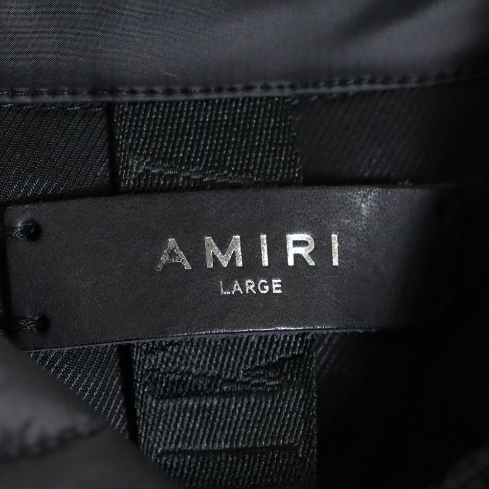 AMIRI(アミリ) BONES VARSITY JACKET ウール ロゴ刺繍 レザー切り替え ブルゾン バーシティジャケット ブラック SR1XMOS002SAMWOO