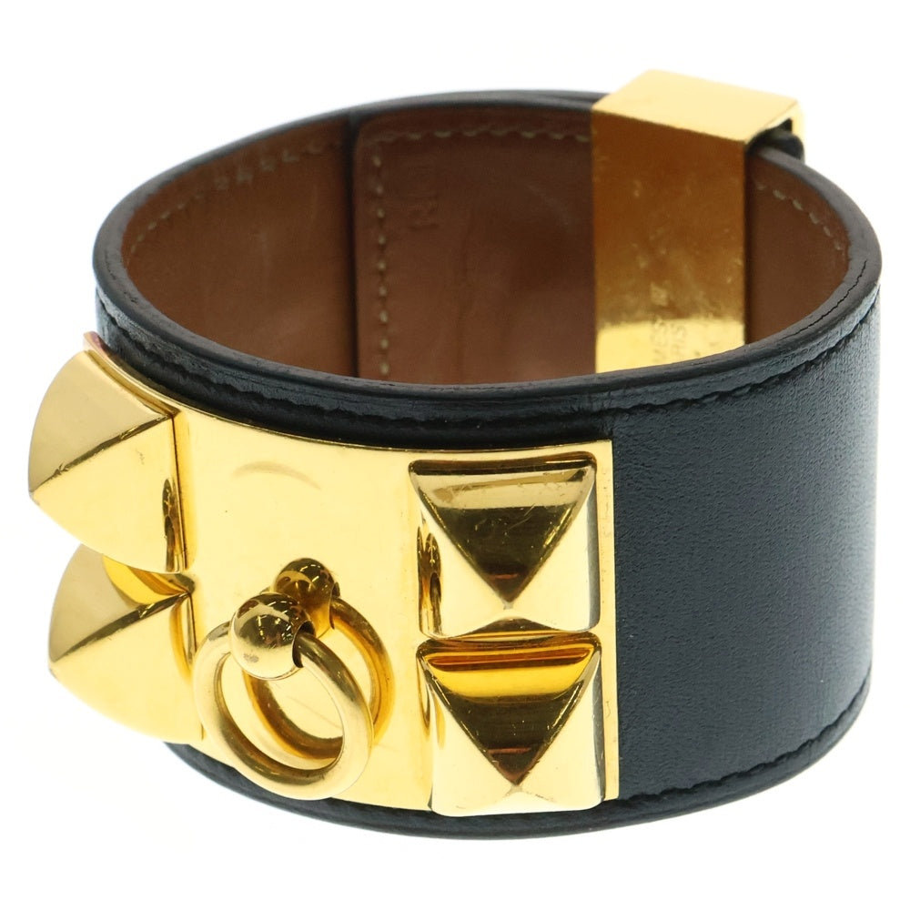 HERMES(エルメス) コリエドシアン バングル ブレスレット ゴールド金具 レザー □G刻印 ブラック/ゴールド