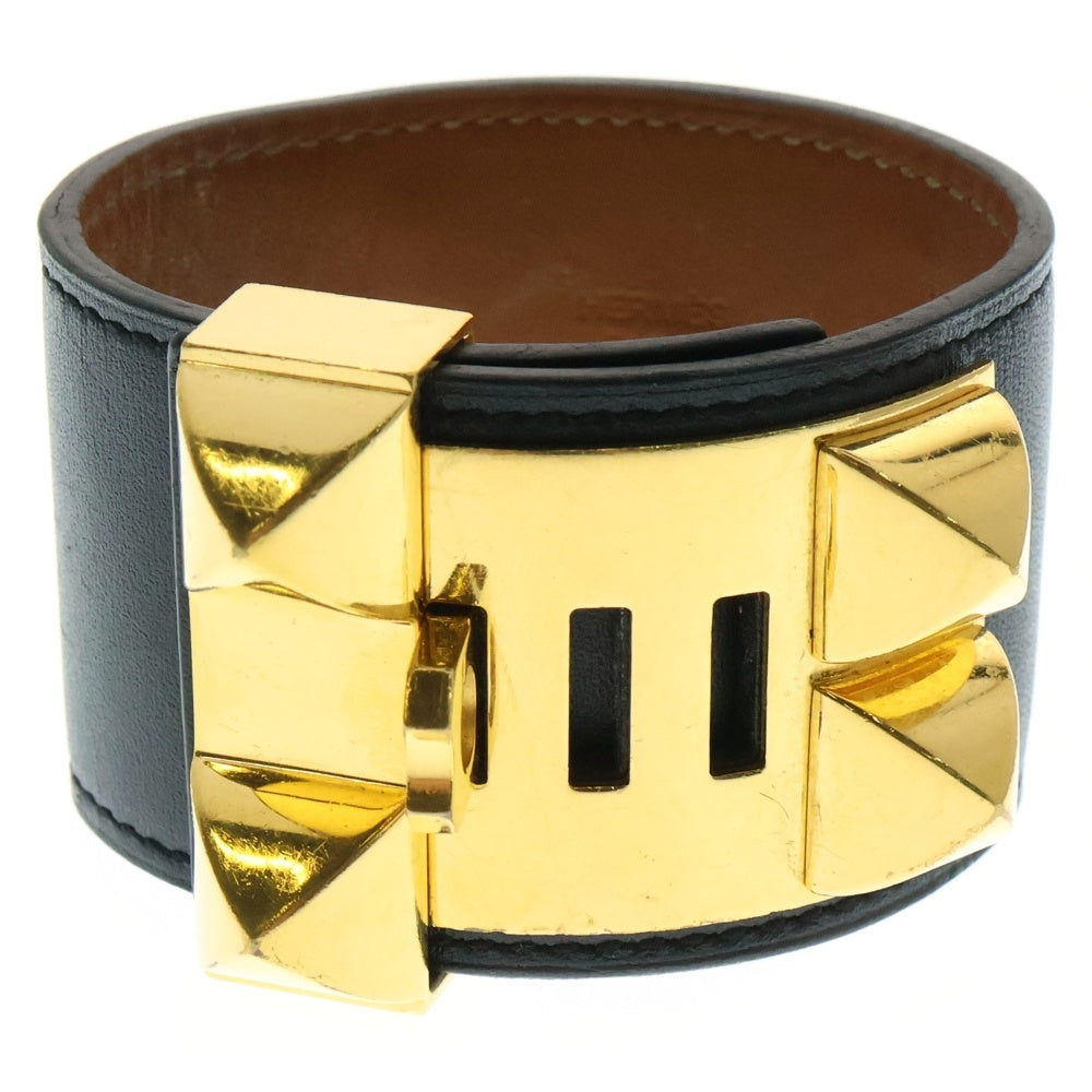 HERMES(エルメス) コリエドシアン バングル ブレスレット ゴールド金具 レザー □G刻印 ブラック/ゴールド
