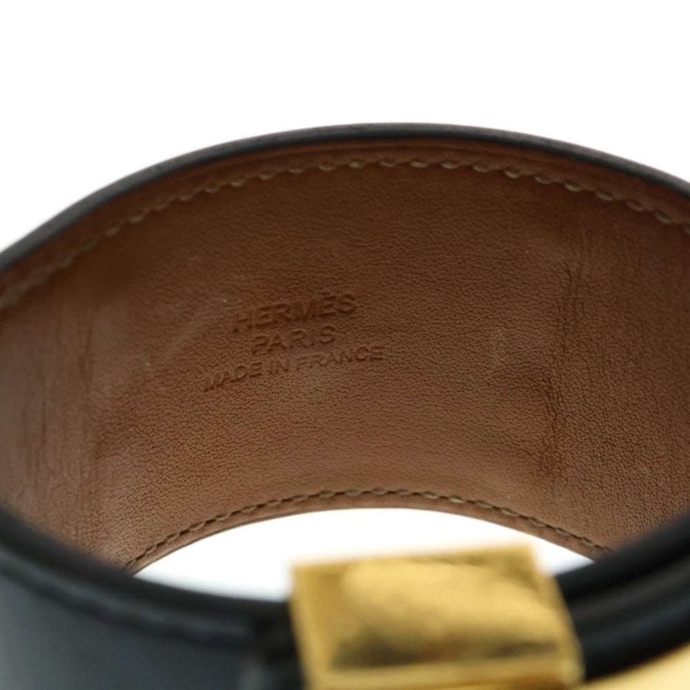 HERMES(エルメス) コリエドシアン バングル ブレスレット ゴールド金具 レザー □G刻印 ブラック/ゴールド