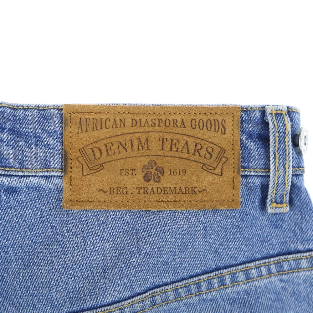 DENIM TEARS(デニムティアーズ) 25SS LASER WREATH DENIM SHORT 総柄 デニムバギーショーツ ハーフパンツ インディゴ