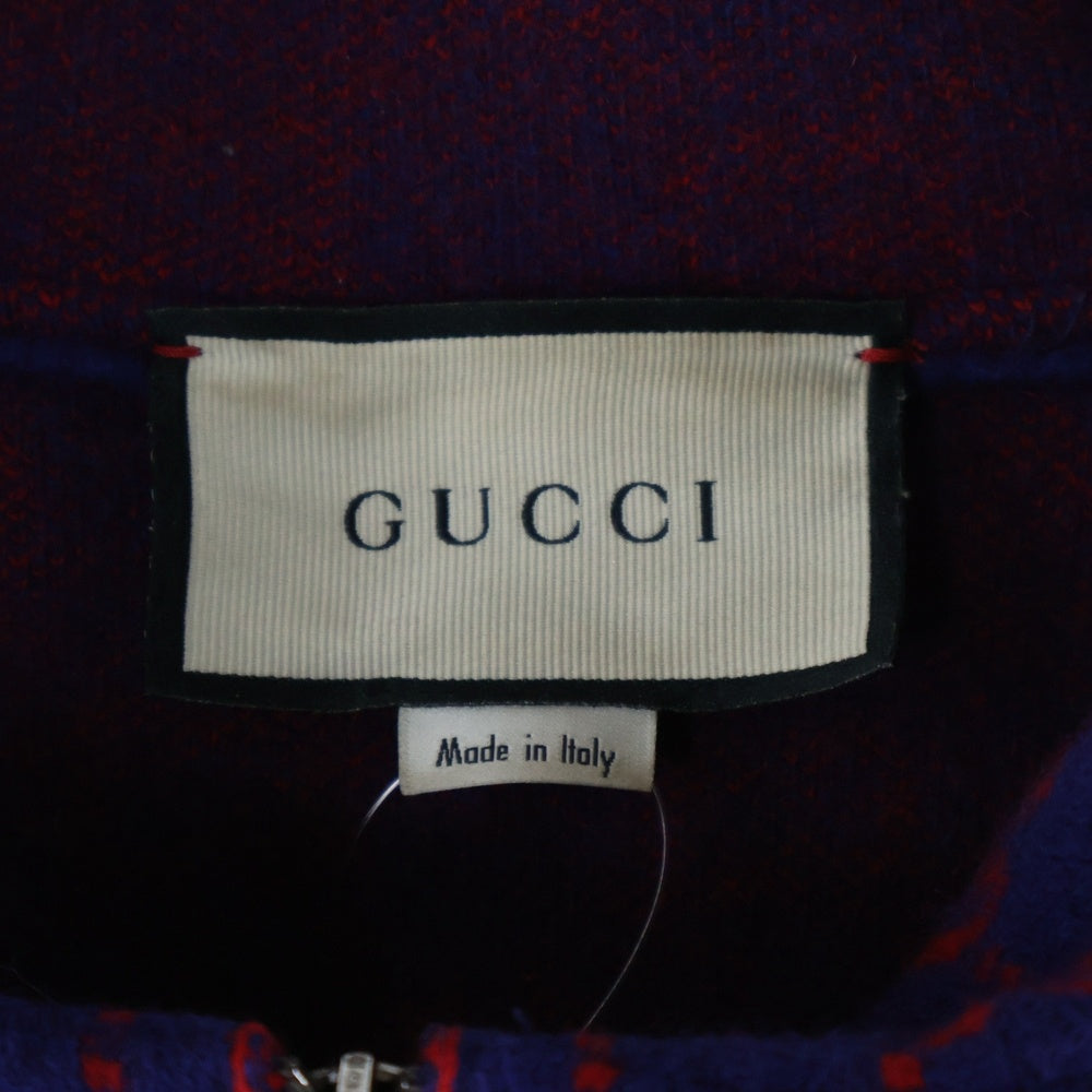 GUCCI(グッチ) 20SS GG Wool Bomber Jacket カシミヤ混 GG柄ウールニットジップパーカー ネイビー 599838 XKA4S