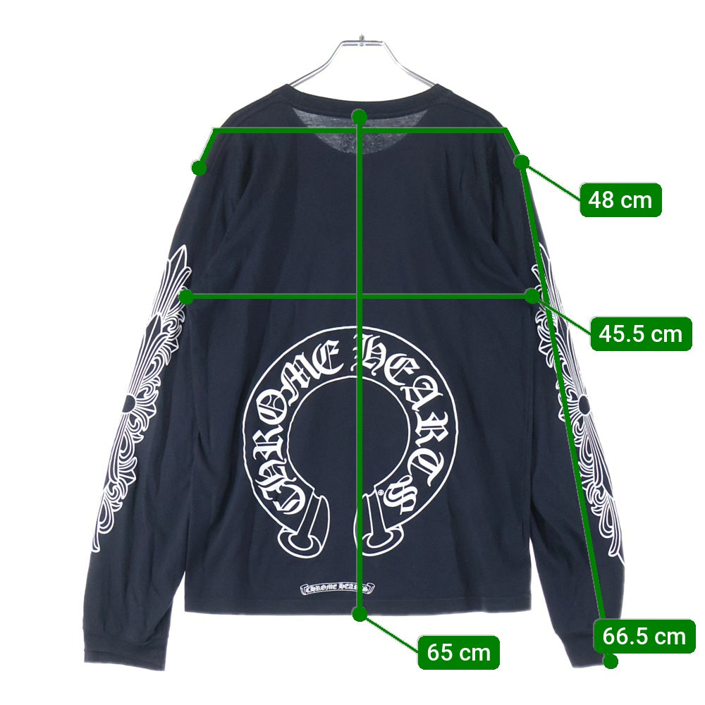 CHROME HEARTS(クロムハーツ) FLRL CRS HORSESHOE L/S バックホースシュー 袖フローラル ロングスリーブカットソー 長袖Tシャツ ロンT ブラック