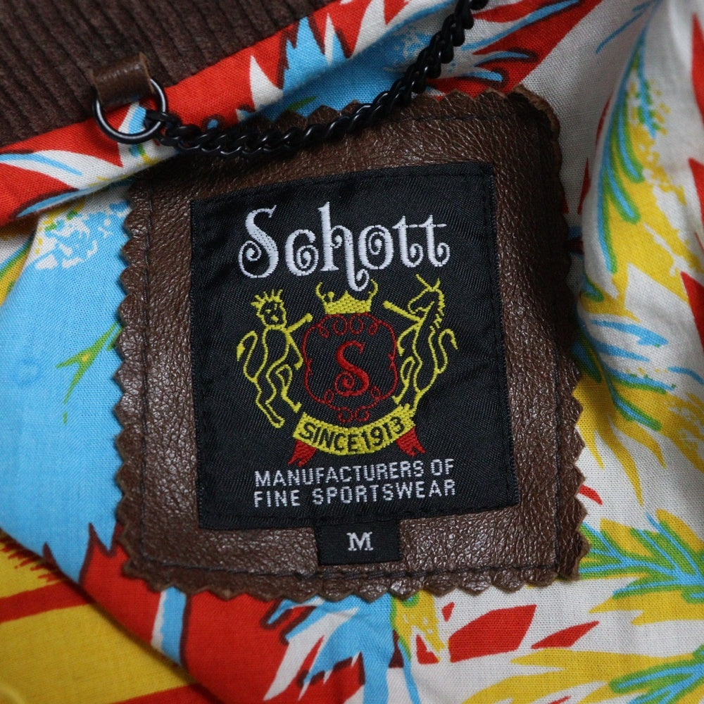 SCHOTT(ショット) ラムレザー ジップアップ 総柄ライナーシングルライダースジャケット ブラウン