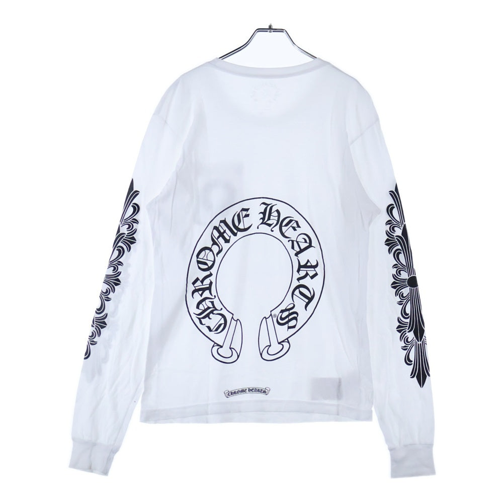 CHROME HEARTS(クロムハーツ) Back Horseshoe L/S バックホースシュー 袖フローラルプリント ロングスリーブカットソー 長袖Tシャツ ホワイト