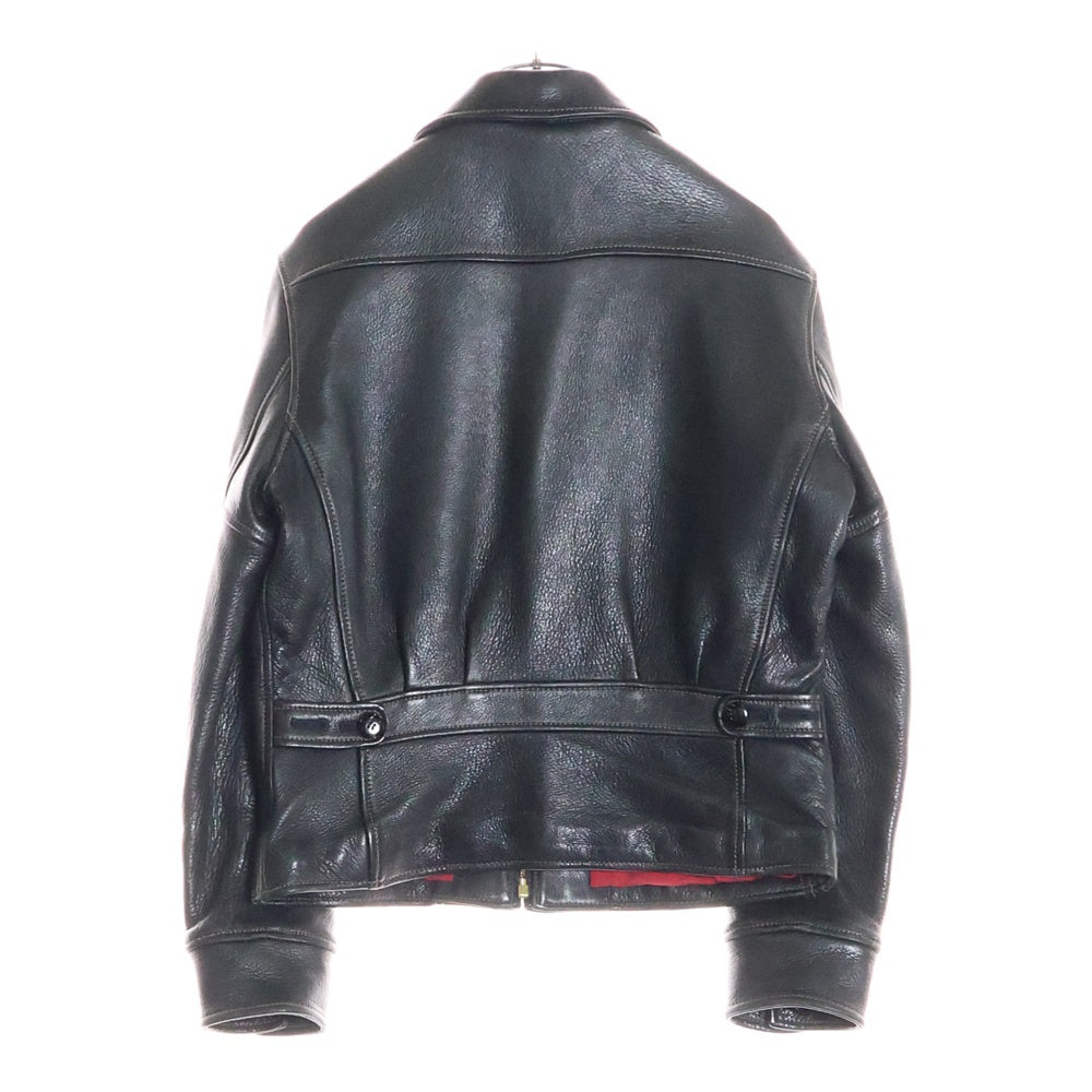 THE FLAT HEAD(フラットヘッド) ディアスキン 鹿革 ジップアップ シングルライダースジャケット ブルゾン ブラック