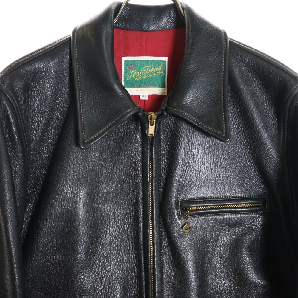 THE FLAT HEAD(フラットヘッド) ディアスキン 鹿革 ジップアップ シングルライダースジャケット ブルゾン ブラック