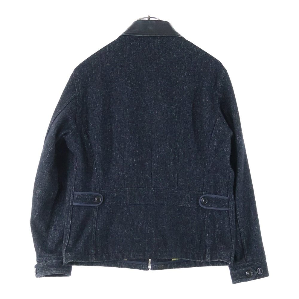 THE FLAT HEAD(フラットヘッド) ウール レザー 切り替え ジップアップライダースジャケット ブルゾン ブラック