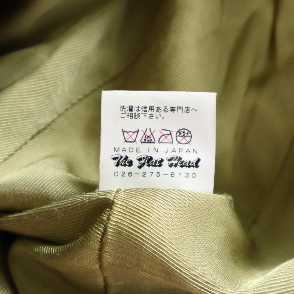 THE FLAT HEAD(フラットヘッド) ウール レザー 切り替え ジップアップライダースジャケット ブルゾン ブラック