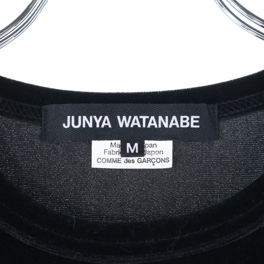 JUNYA WATANABE COMME des GARCONS(ジュンヤワタナベ コムデギャルソン) ベルベット クルーネック半袖Tシャツ ブラック レディース JJ-T006