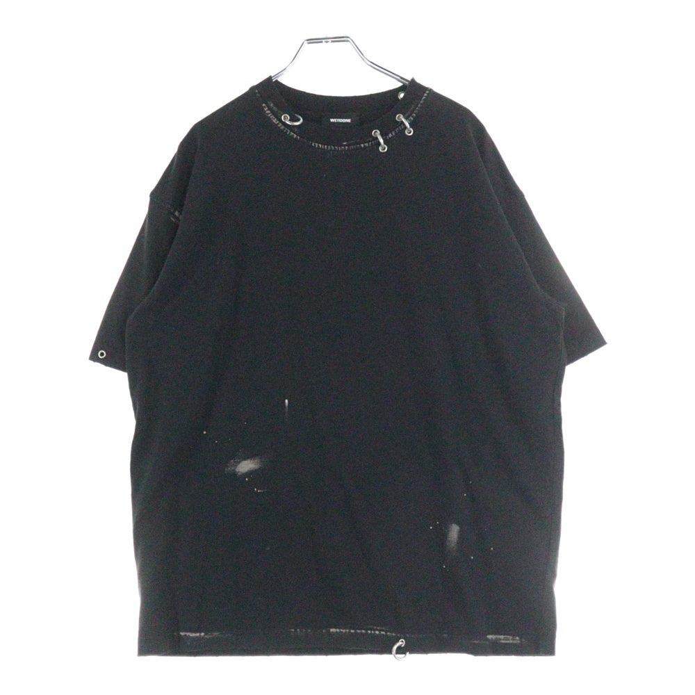 we11done(ウェルダン) PIERCING DETAIL T-SHIRT ピアス デザイン ダメージ加工 半袖Tシャツ カットソー ブラック