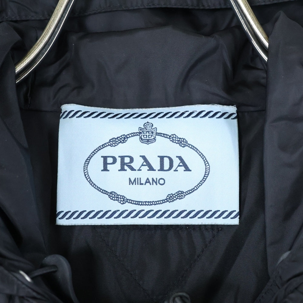 PRADA(プラダ) フロントジップ フード付き フレア ロングコート ジャケット ベルト付き レディース ブラック 291304