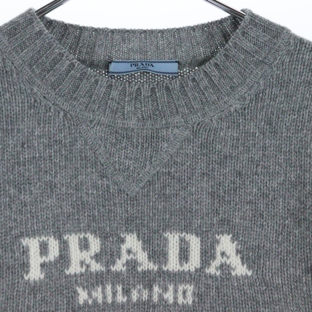 PRADA(プラダ) 23SS ロゴクルーネック カシミヤ ウールニットセーター グレー P24G1V S232 1YMW