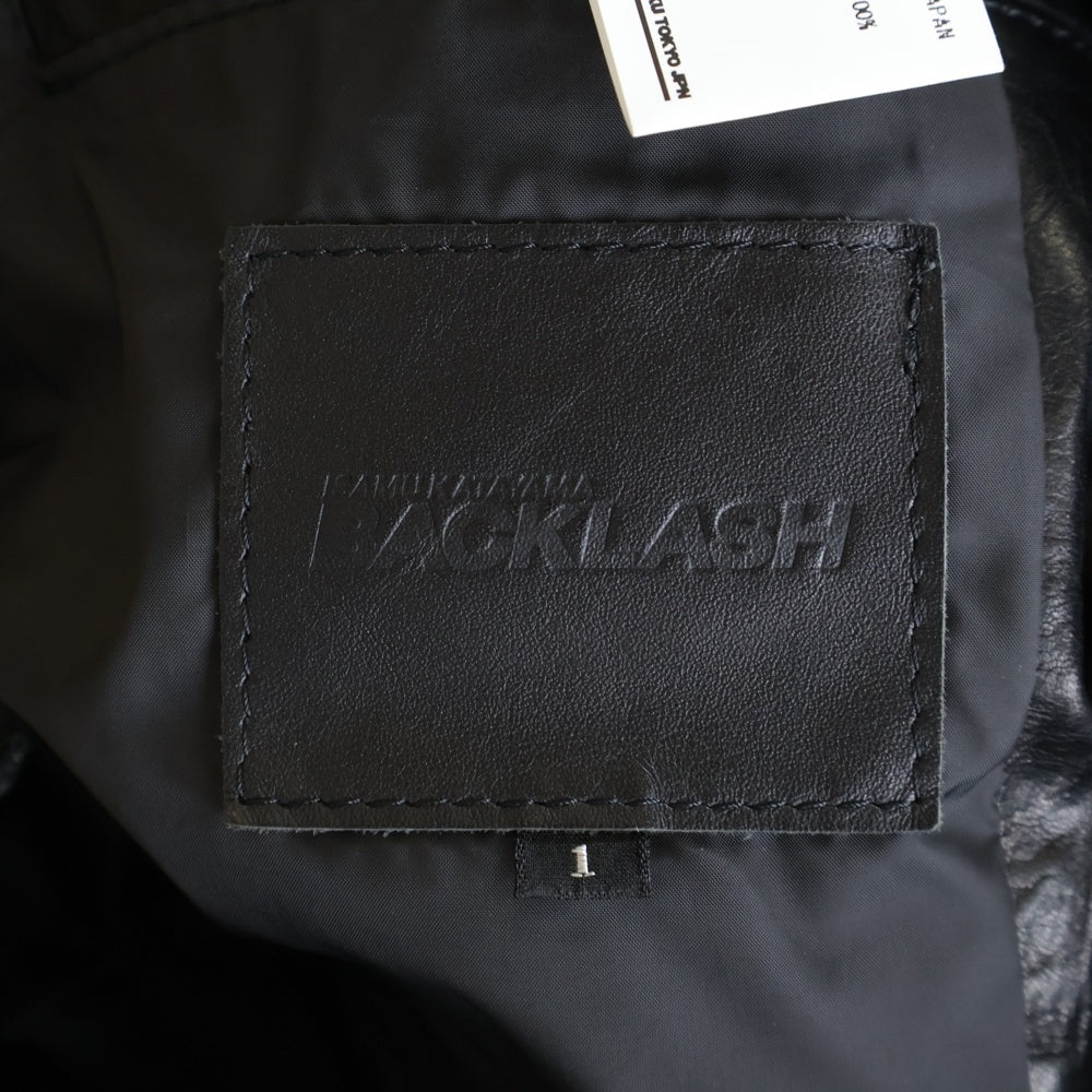 ISAMU KATAYAMA BACKLASH(イサムカタヤマバックラッシュ) カウレザー 牛革 ジップアップ フードダウンジャケット ブラック