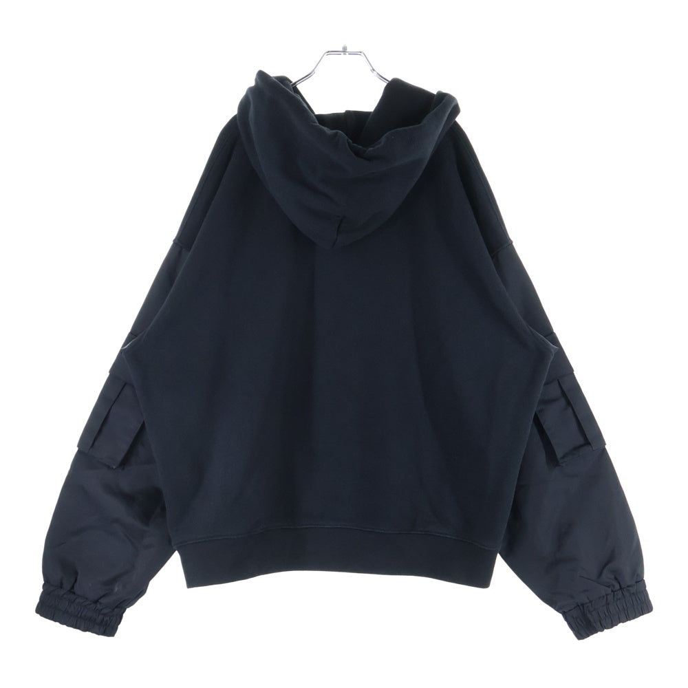 OFF-WHITE(オフホワイト) Hybrid Nylon Hoodie ナイロン 切替 フロントロゴプリント プルオーバーパーカー スウェット ブラック
