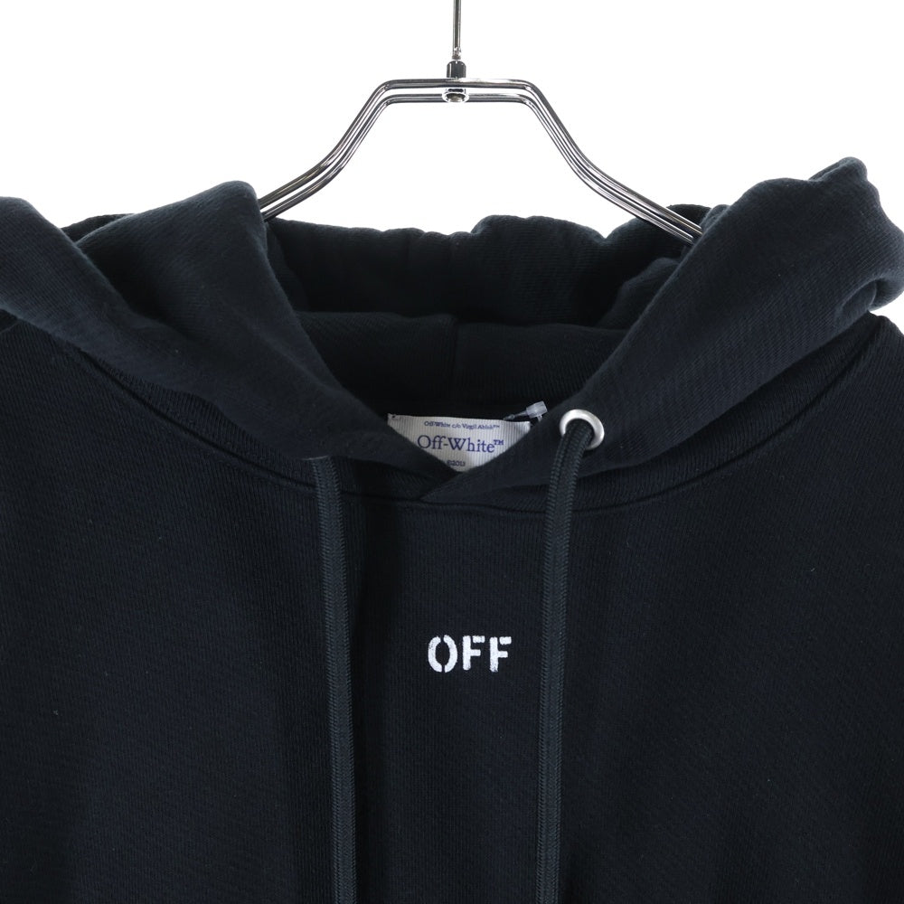 OFF-WHITE(オフホワイト) Hybrid Nylon Hoodie ナイロン 切替 フロントロゴプリント プルオーバーパーカー スウェット ブラック
