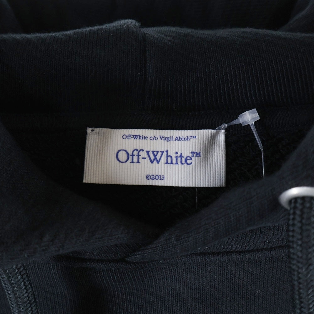 OFF-WHITE(オフホワイト) Hybrid Nylon Hoodie ナイロン 切替 フロントロゴプリント プルオーバーパーカー スウェット ブラック