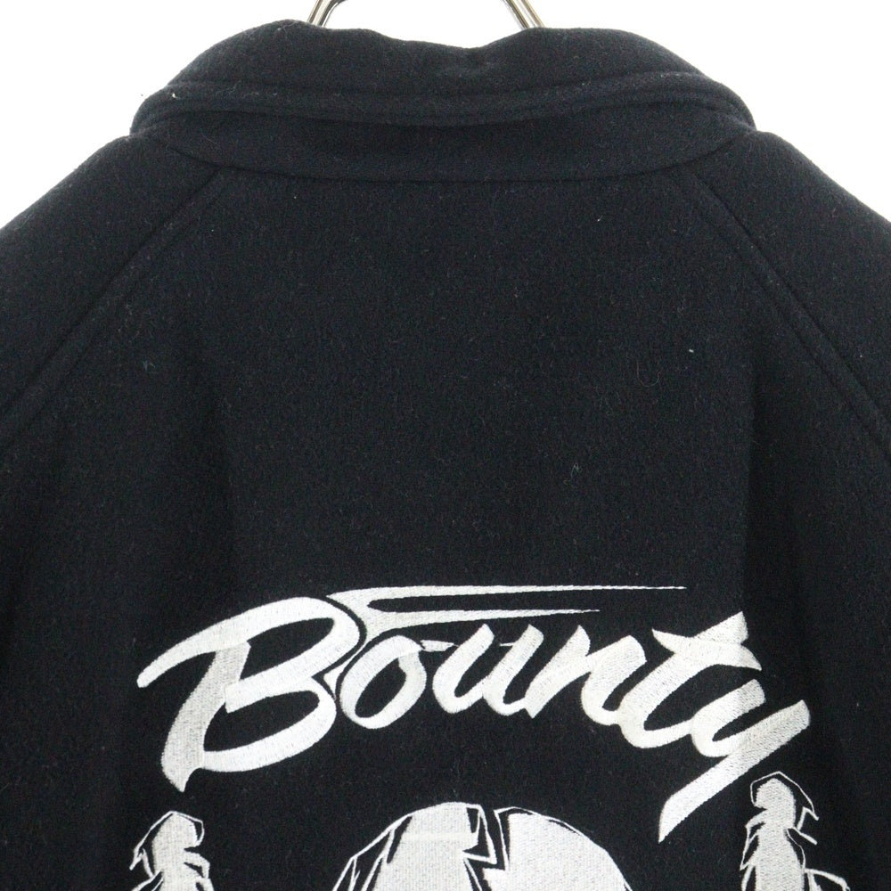 BOUNTY HUNTER(バウンティーハンター) スカルロゴ刺繍 スナップボタン バーシティージャケット ブラック