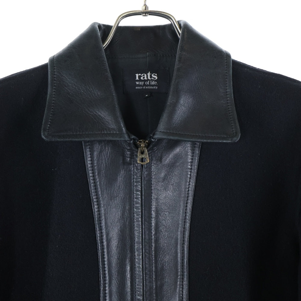 RATS(ラッツ) レザー ウール ジップアップ カーコート ジャケット ブルゾン ブラック