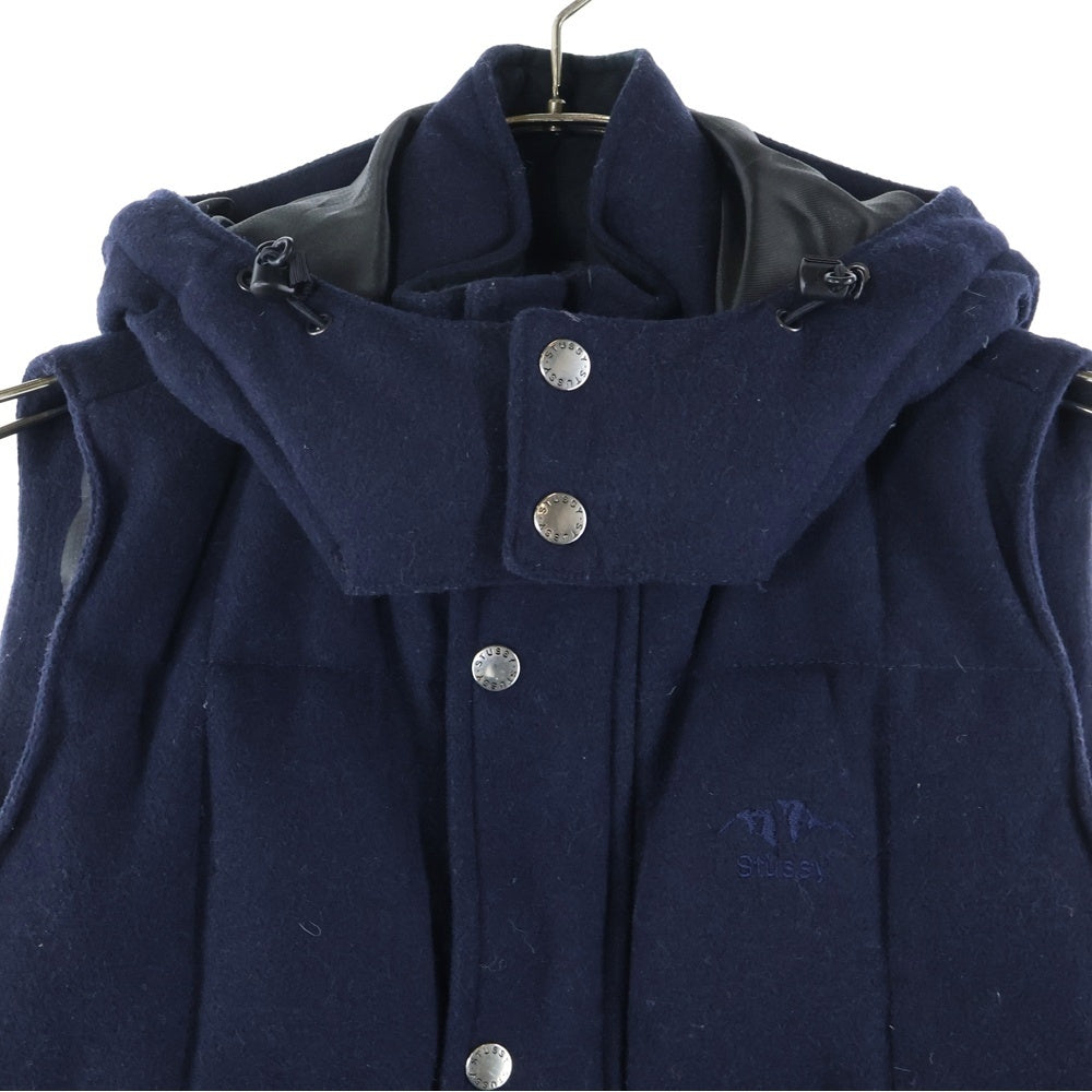 STUSSY(ステューシー) ウール フード付き ダウンベスト ネイビー