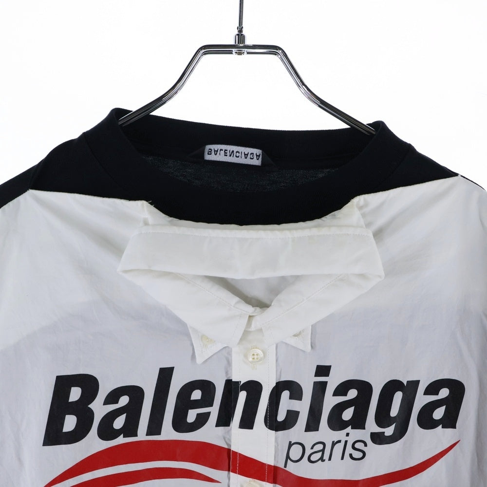 BALENCIAGA(バレンシアガ) Docking Wash Logo Shirt ドッキング ウォッシュロゴ 長袖シャツ ホワイト/ブラック 663058 TKM05