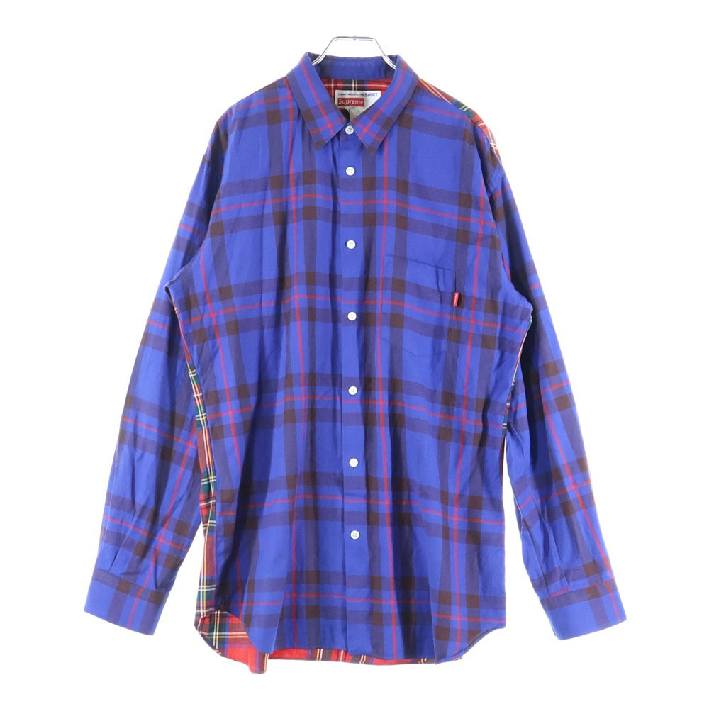 SUPREME(シュプリーム) 15AW ×COMME des GARCONS SHIRT ×コムデギャルソンシャツ バックロゴプリント チェック 長袖シャツ ブルー/レッド S1FW15