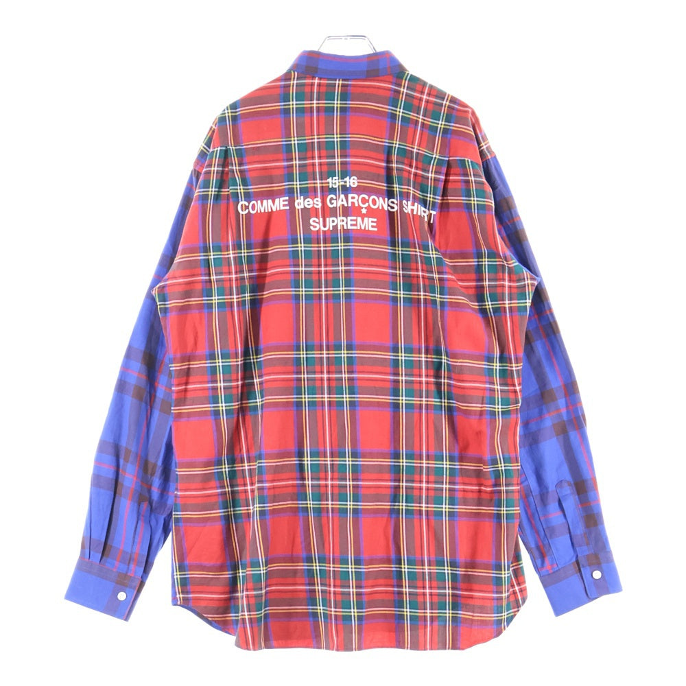 SUPREME(シュプリーム) 15AW ×COMME des GARCONS SHIRT ×コムデギャルソンシャツ バックロゴプリント チェック 長袖シャツ ブルー/レッド S1FW15