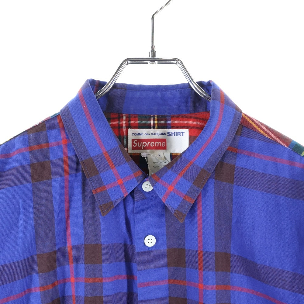 SUPREME(シュプリーム) 15AW ×COMME des GARCONS SHIRT ×コムデギャルソンシャツ バックロゴプリント チェック 長袖シャツ ブルー/レッド S1FW15