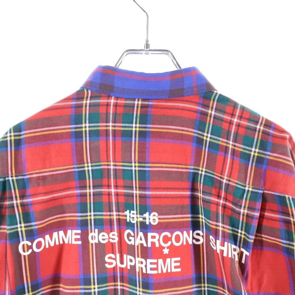 SUPREME(シュプリーム) 15AW ×COMME des GARCONS SHIRT ×コムデギャルソンシャツ バックロゴプリント チェック 長袖シャツ ブルー/レッド S1FW15
