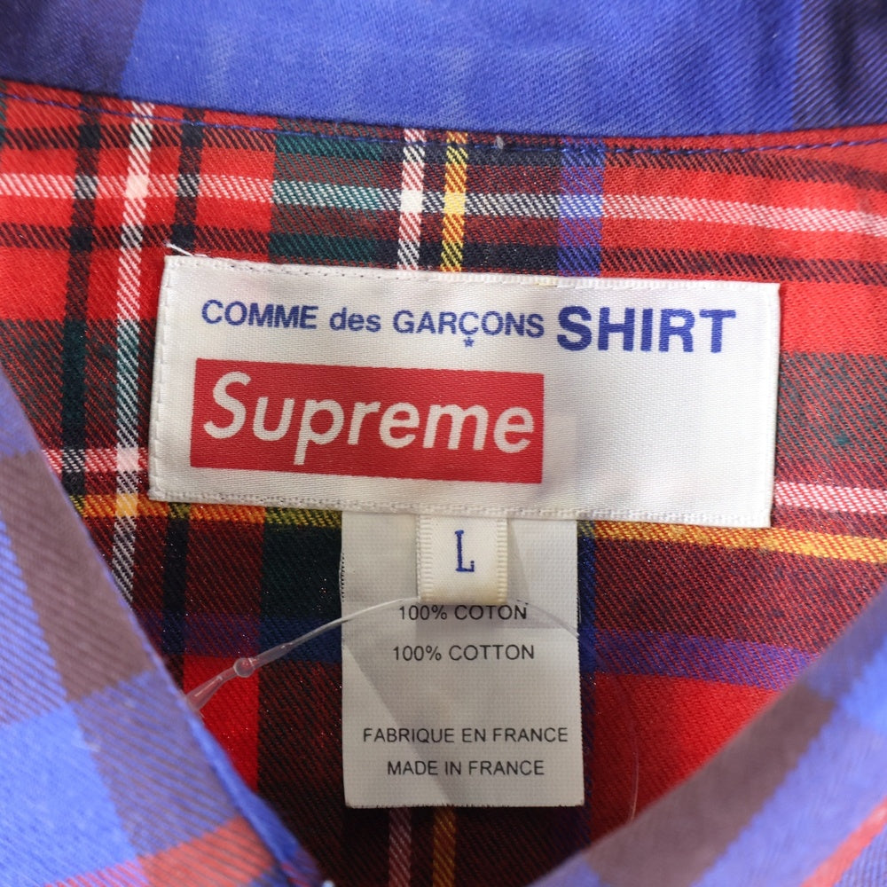SUPREME(シュプリーム) 15AW ×COMME des GARCONS SHIRT ×コムデギャルソンシャツ バックロゴプリント チェック 長袖シャツ ブルー/レッド S1FW15