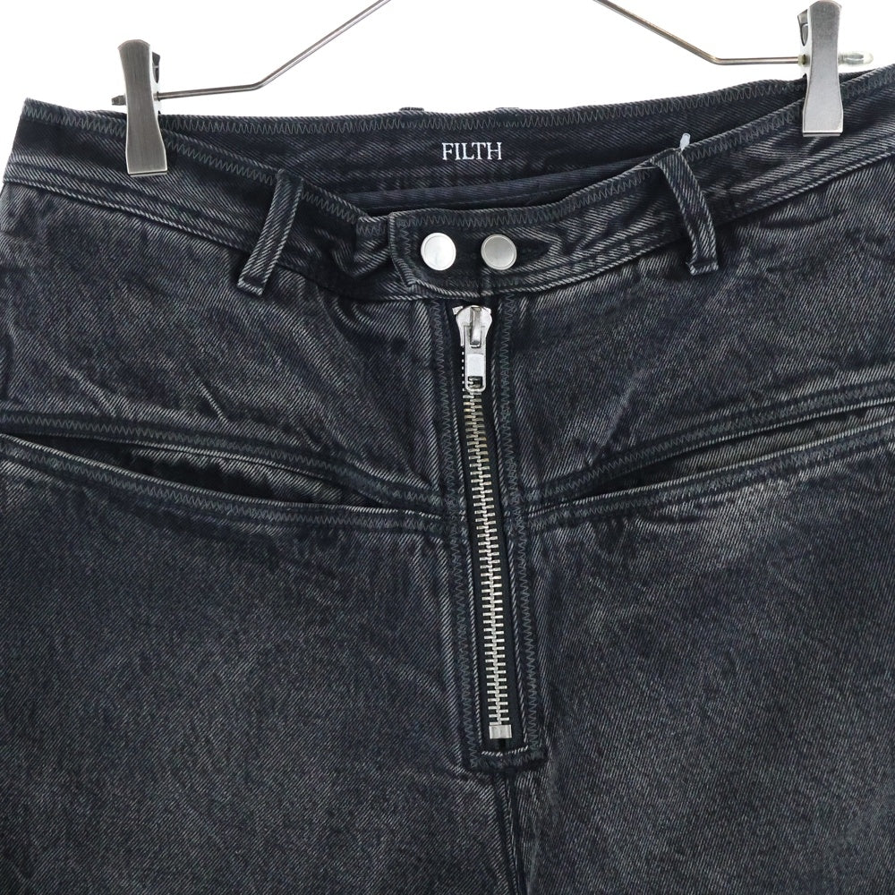 FILTH(フィルス) FRONT ZIP BAGGY DENIM SHORTS バギーデニム ハーフパンツ ショーツ ブラック