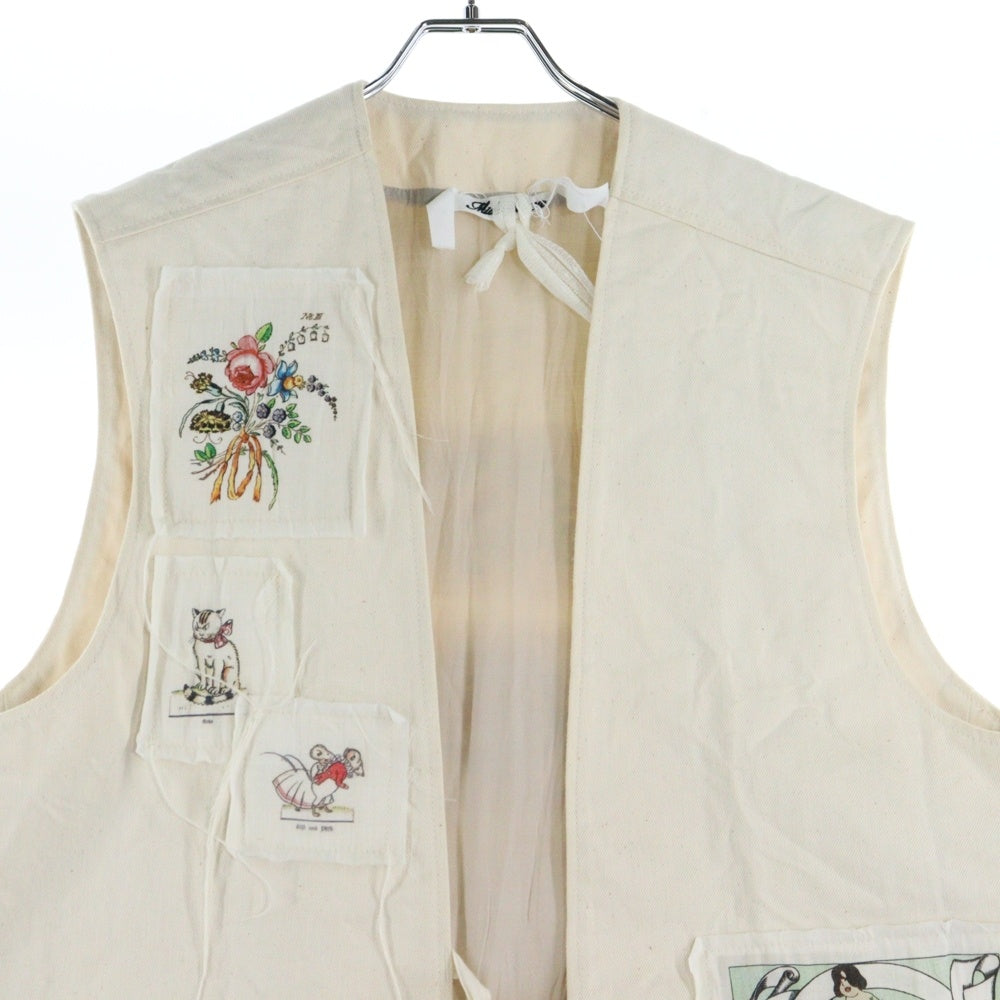 midorikawa(ミドリカワ) 25SS DENIM VEST IVORY パッチワーク ワッペン付き デニムベスト アイボリー