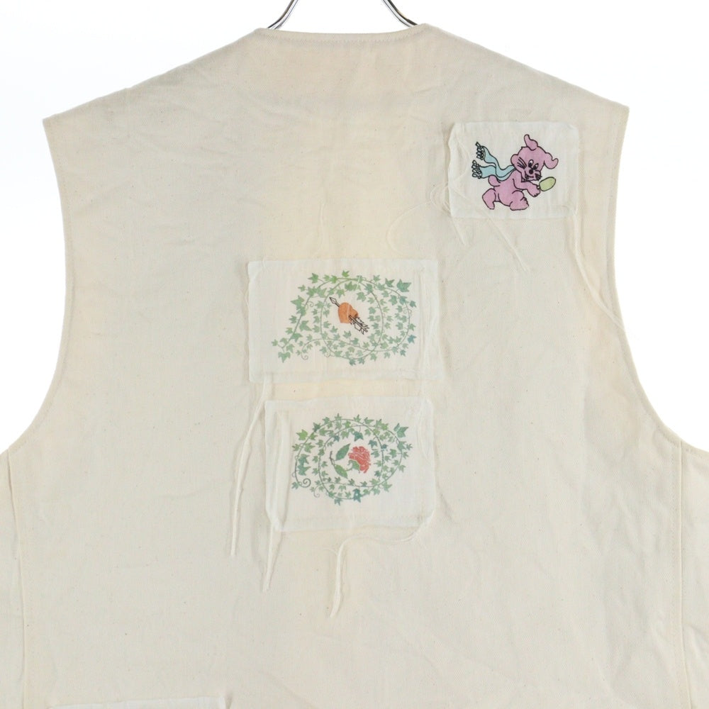 midorikawa(ミドリカワ) 25SS DENIM VEST IVORY パッチワーク ワッペン付き デニムベスト アイボリー