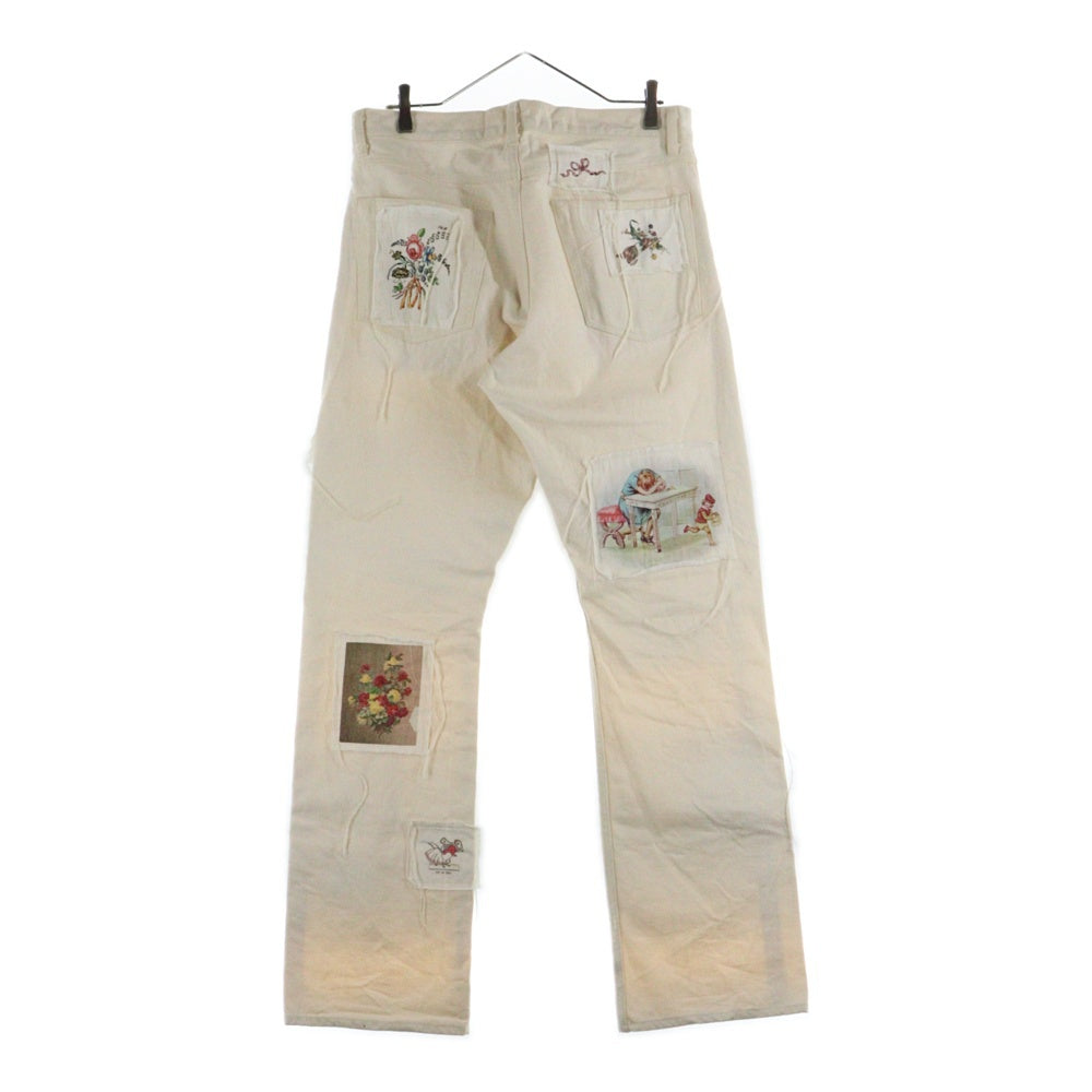 midorikawa(ミドリカワ) 25SS DENIM PANTS IVORY パッチワーク ワッペン付き デニムパンツ アイボリー