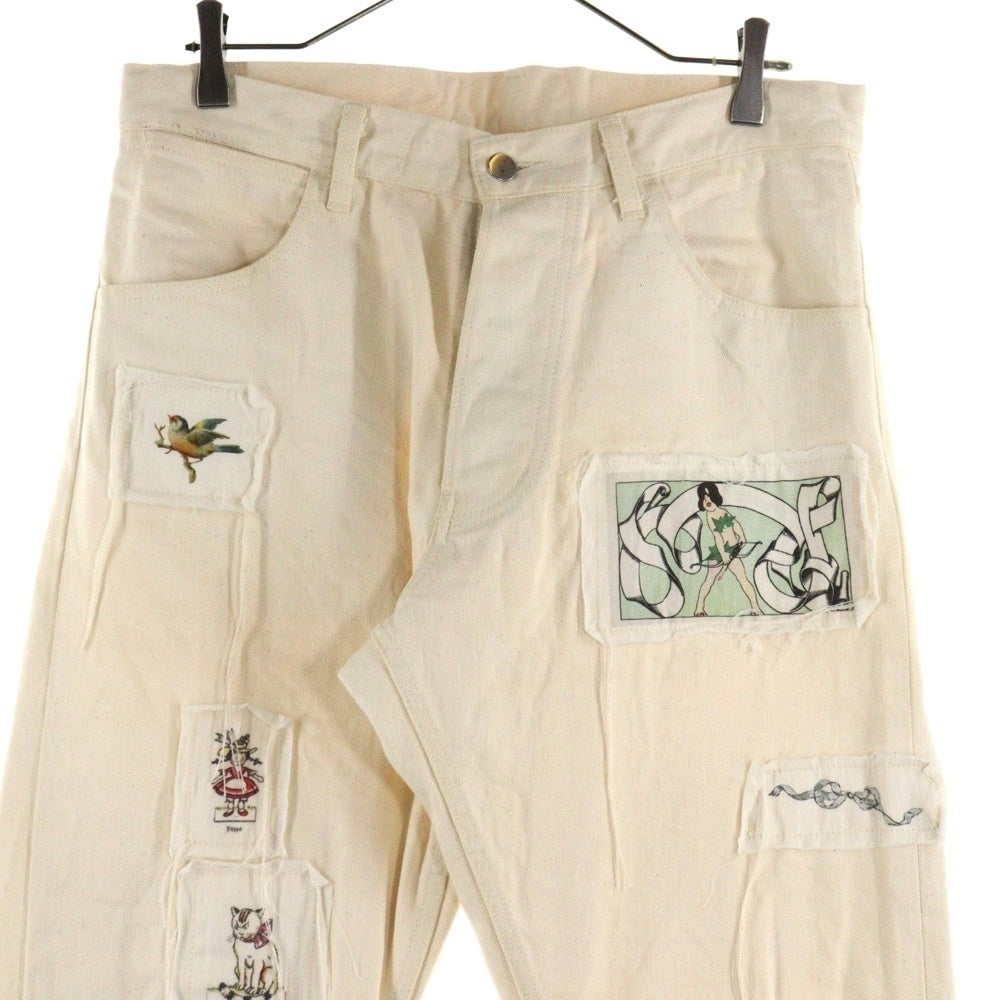midorikawa(ミドリカワ) 25SS DENIM PANTS IVORY パッチワーク ワッペン付き デニムパンツ アイボリー