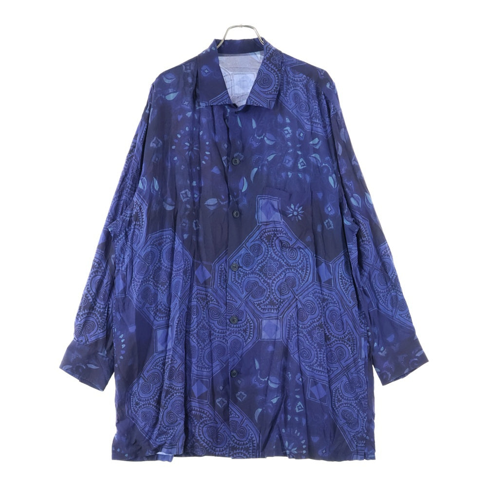 Yohji Yamamoto POUR HOMME(ヨウジヤマモト プールオム) ロングスリーブ 総柄デザイン リネン長袖シャツ ブルー HJ-B79-209