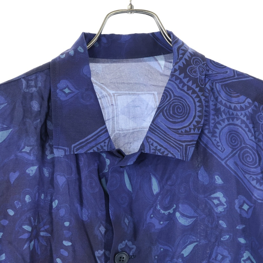 Yohji Yamamoto POUR HOMME(ヨウジヤマモト プールオム) ロングスリーブ 総柄デザイン リネン長袖シャツ ブルー HJ-B79-209