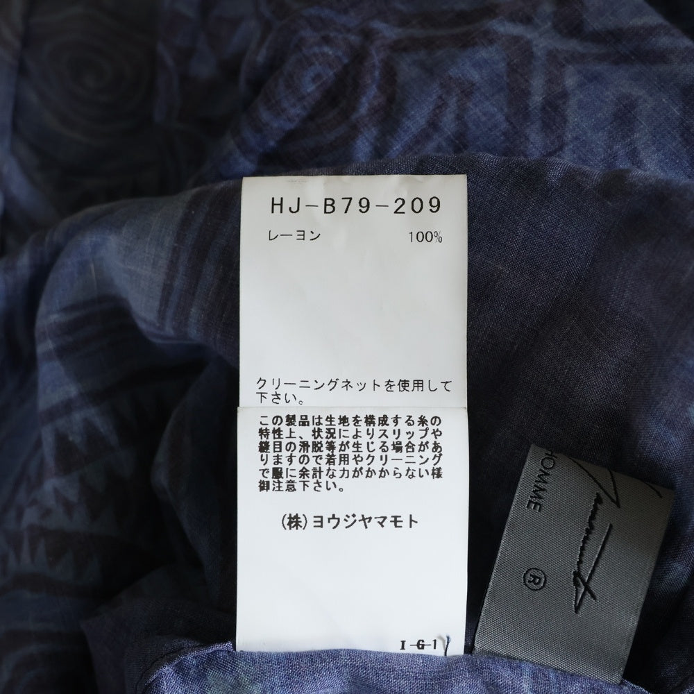 Yohji Yamamoto POUR HOMME(ヨウジヤマモト プールオム) ロングスリーブ 総柄デザイン リネン長袖シャツ ブルー HJ-B79-209
