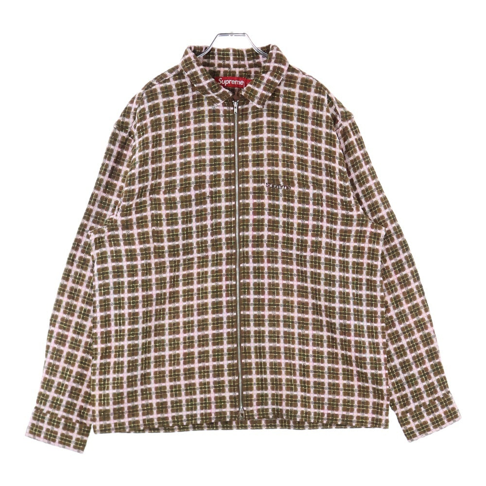 SUPREME(シュプリーム) 25AW Metallic Plaid Zip Up Shirt メタリック プレイド ジップアップ 長袖シャツ チェック柄 ブラウン
