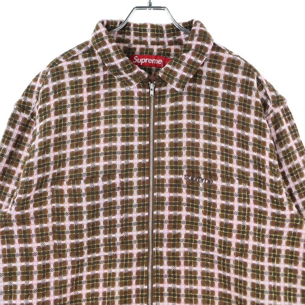 SUPREME(シュプリーム) 25AW Metallic Plaid Zip Up Shirt メタリック プレイド ジップアップ 長袖シャツ チェック柄 ブラウン