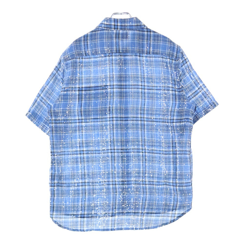 AFB(エーエフビー) SPANGLE SS SHIRT スパンコール フロントポケット チェック柄 半袖シャツ ブルー
