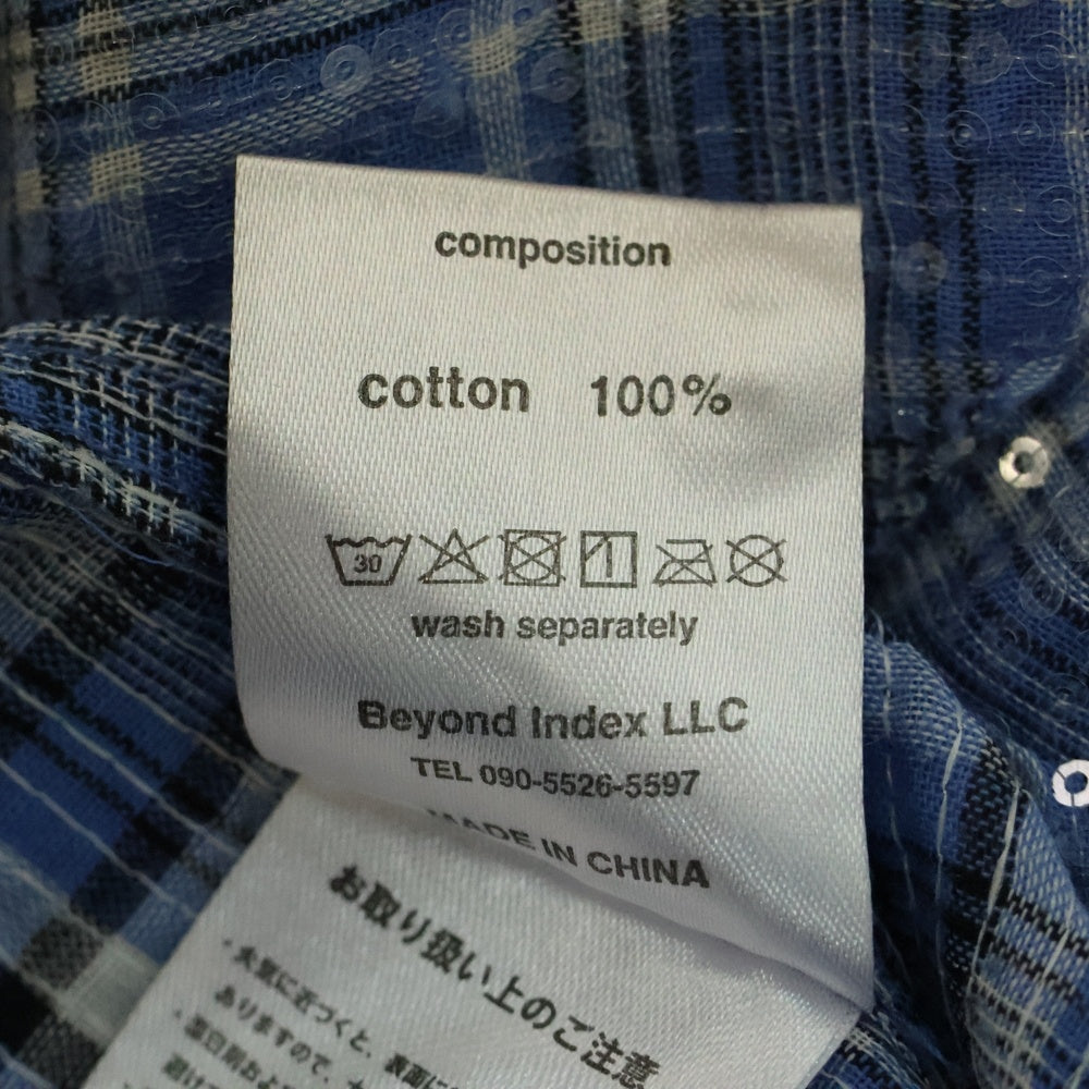 AFB(エーエフビー) SPANGLE SS SHIRT スパンコール フロントポケット チェック柄 半袖シャツ ブルー