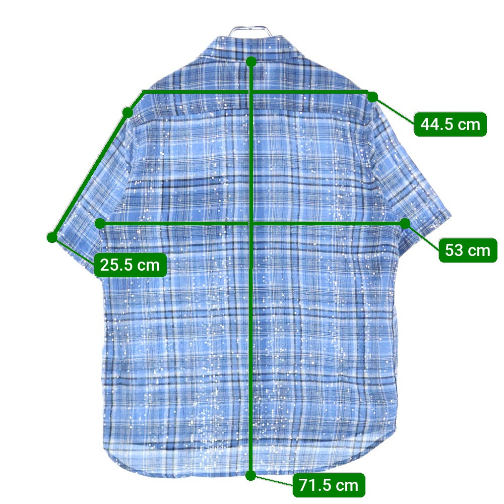 AFB(エーエフビー) SPANGLE SS SHIRT スパンコール フロントポケット チェック柄 半袖シャツ ブルー