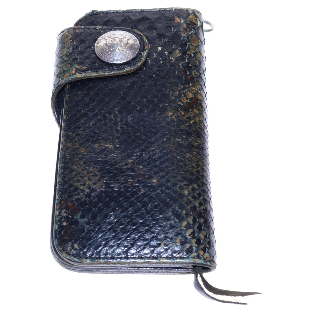 NO BRAND(ノーブランド) KCs ケーシーズ パイソン コインコンチョ付き ロング バイカーウォレット ブラック