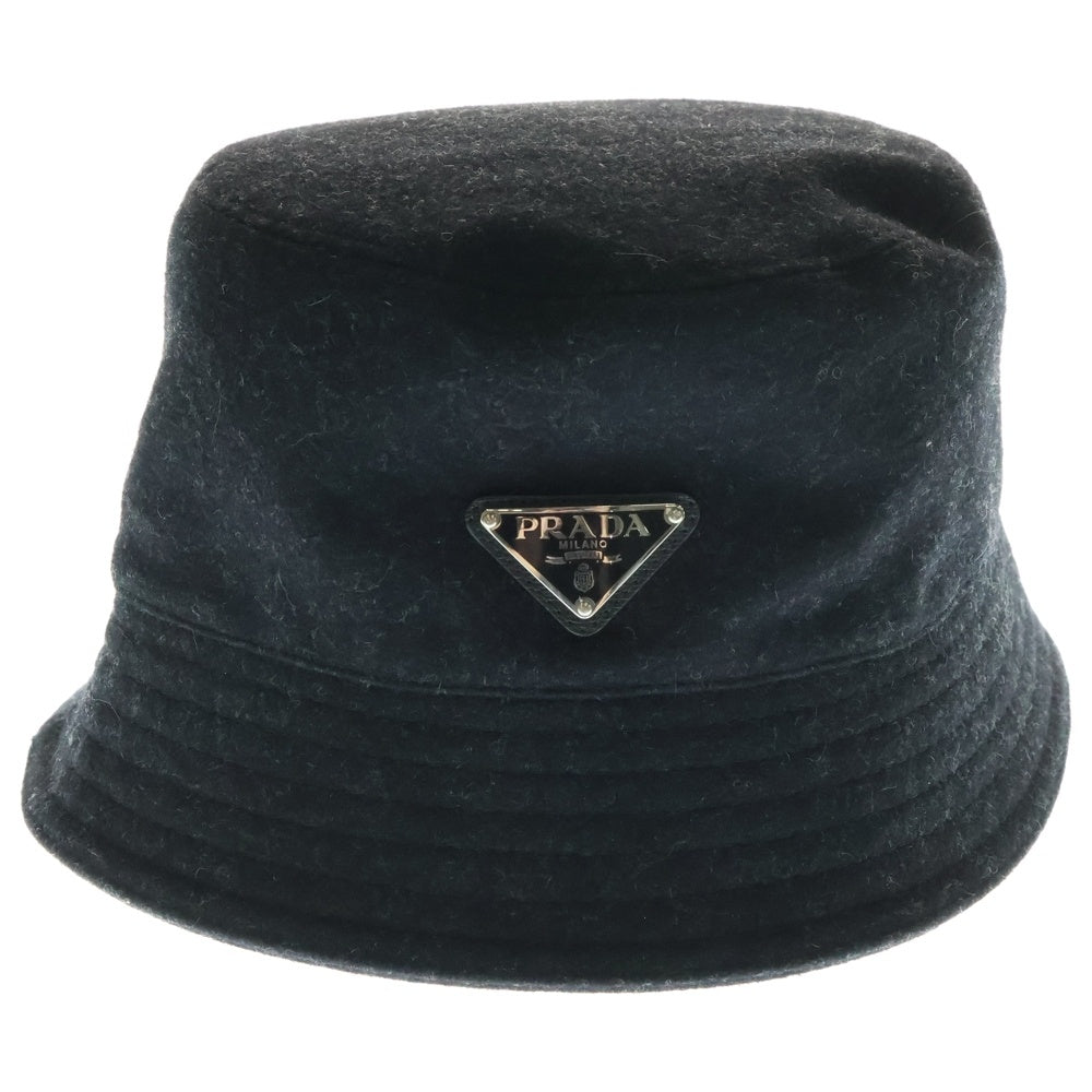 PRADA(プラダ) 三角プレート トライアングルロゴ ウール バケットハット ブラック
