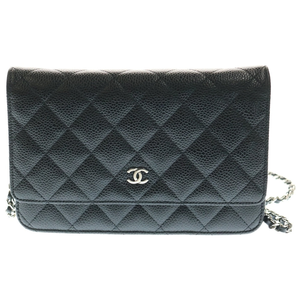 CHANEL(シャネル) マトラッセ キャビアスキン チェーンウォレット ブラック シルバー金具 25番台 AP0250