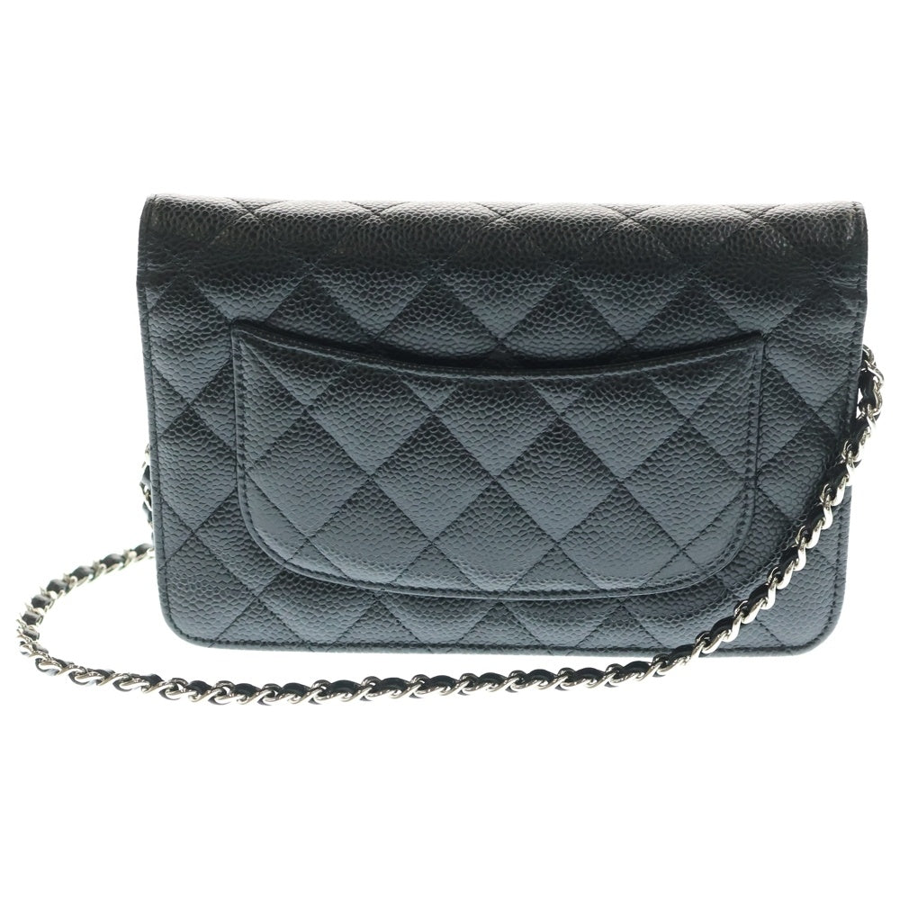 CHANEL(シャネル) マトラッセ キャビアスキン チェーンウォレット ブラック シルバー金具 25番台 AP0250