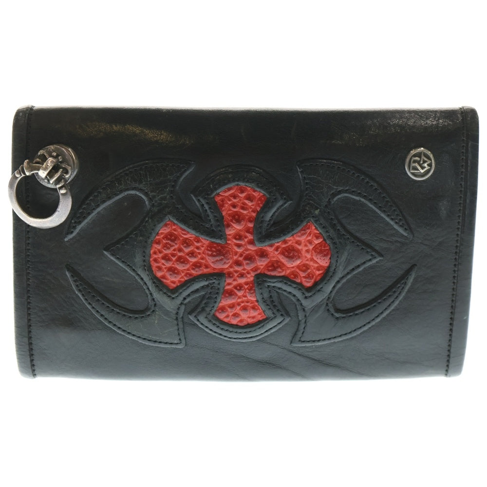 Travis Walker(トラヴィスワーカー) アイアンクロス シルバーウォレットリング付き レザートラッカーウォレット 財布 ブラック