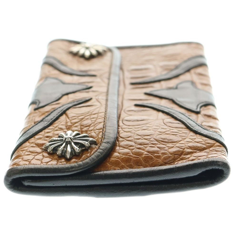 Travis Walker(トラヴィスワーカー) クロスモチーフ アリゲーター クロコダイルレザー シルバーコンチョ付きトラッカーウォレット 財布 ブラウン